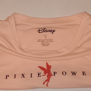 Disney Pink Crew Neck,"Pixie Power" with a silhouette of Tinker Bell